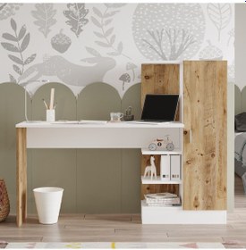 Resim L'occi Concept Luke Kitaplıklı Çalışma Masası Atlantik Çam Beyaz 