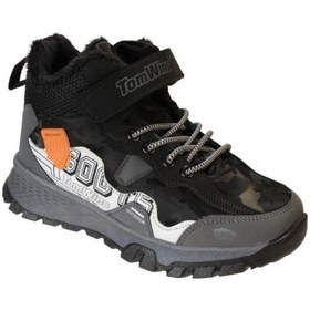 Resim Yazkış Erkek Çocuk Siyah Cilt Bağcıklı Çırtlı İçi Kürkü Termo Taban Bilekli Bot 001 