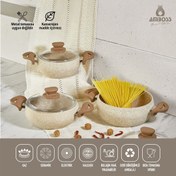 Resim Amboss Fatso 6 Parça Tombik Granit Tencere Seti - Silikon Kulplar - Cappucıno 