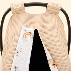 Resim Puset Örtüsü - Çift Taraflı - Bej Petek - Turuncu Gökkuşağı 