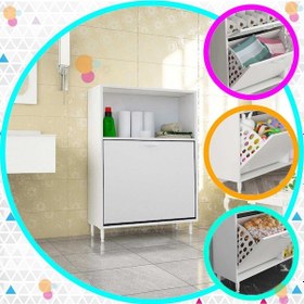 Resim Modilayn Lidya 75x100 Renkli Ve Beyaz Bölmeli Çamaşır Ve Erzak Dolabı Beyaz 