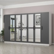 Resim Minar Kale 7 Kapaklı 5 Aynalı 4 Çekmeceli Dolap Beyaz Antrasit 190 cm 