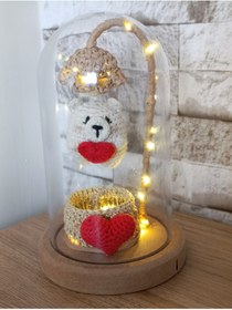 Resim EFELA DÜNYASI Amigurumi-Uçan Ayıcık Ahşap Fanuslu 