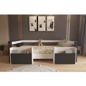 Resim Herseycik Ninnimo Montessori 90X190 Yatak Uyumlu Karyola M1-14 Antrasit - Beyaz 