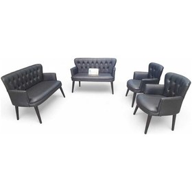 Resim Ahşap Ayaklı Kollu Siyah Deri Ofis Koltuğu Büro Koltuğu Deri Ofis Bekleme Koltuğu 2 İkili 2 Tekli Çok Renkli 