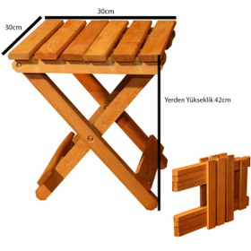 Resim Apak Ahşap Katlanır Kamp Balkon Taburesi 30cm 30cm Yerden Yükseklik 42 Cm 