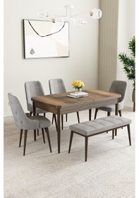 Resim Clara Barok Desen 80x132 Açılabilir Yemek Odası Takımı 6 Adet Sandalye Gri 