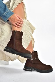 Resim Fox Shoes V555575602 Kahverengi Hakiki Deri Süet Comfort Ortopedik Taban Kadın Bot Kahverengi-süet 