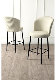 Resim Canisa Alte Serisi 2 Adet Krem Sandalye 65 Cm Ada Mutfak Bar Sandalyesi Babyface Kumaş Siyah Metal Ayak Sandalye Krem Ayaklar Siyah 