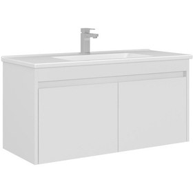 Resim Orka Arno 100 Cm Parlak Beyaz Kapaklı Banyo Dolabı Alt Modül Lavabo Beyaz 