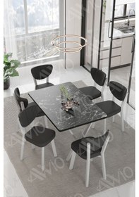 Resim Avvio Mona Elma Sandalye 80x140 Yemek Masası Mutfak Masası 6 Kişilik Masa Sandalye Takım Siyah Mermer 