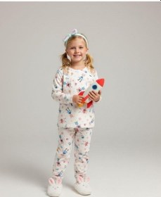 Resim Kız Çocuk Robot Desenli Pamuklu Pijama Takımı-16825 Renkli 
