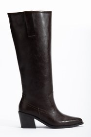 Resim DENORA Acı Kahve Mat Deri Düz Binici Western Kovboy Bot Çizme 