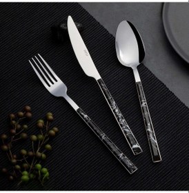 Resim Nehir Tulıp Silver Siyah Mermer 36 Parça Çatal Bıçak Kaşık Takımı Siyah Mermer 