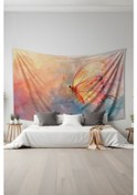 Resim Pastel Kelebek Desenli Duvar Halısı Duvar Örtüsü Tapestry Süet Dokulu Kumaş 
