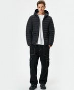 Resim Kapşonlu Cep Detaylı Fermuarlı Şişme Mont 