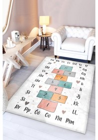 Resim Alfabe Eğitici Bambu Çocuk Halısı Beyaz 