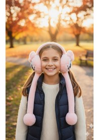 Resim Kervan Pazarı Çocuk Peluş Figürlü Oynar Kulaklı Sesli Kışlık Kulaklık Pembe 