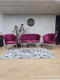 Resim ZAFİR Krom Kaplama Tel Ayak Papatya Çay Seti Koltuk Takımı , Balkon, Salon, Ofis, Cafe Koltuk Takımı 