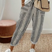 Resim Erkek Casual Çizgili Çekmece Pantolon - Siyah ve Beyaz, Elastik Bel, Çoklu Cep, Polyester, Bahar/Yaz/Sonbahar için Mükemmel, Casual Kıyafet|Çizgili Tasarım|Elastik Bel 