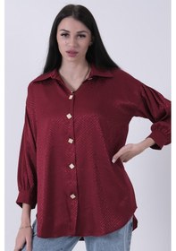 Resim Feminist Bordo Üzeri Desenli Gold Düğme Detaylı Tunik 45951993.04 Bordo 