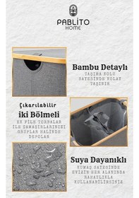 Resim Porsima Pbt-716 Kapaklı 2 Bölmeli Katlanabilir Kirli Bambu Çamaşır Sepeti Kirli Sepeti 57x37x70cm Gri 