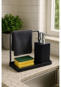 Resim Havluluklu Sıvı Sabunluk & Havlu Asma Aparatlı Sıvı Sabunluk Siyah 400 Ml Siyah 