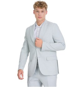 Resim Hatemoğlu Mavi Slim Fit Sivri Yaka Keten Takım Elbise 33715 Mavi 