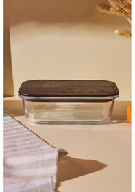 Resim Locky Wood 4'lü Dikdörtgen Cam Saklama Kabı Seti Kahverengı Bambu 