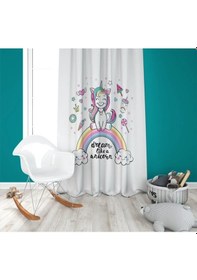 Resim Dijital Baskı Gökkuşağı Ve Unicorn Çocuk Oda Tek Kanat Fon Perde 