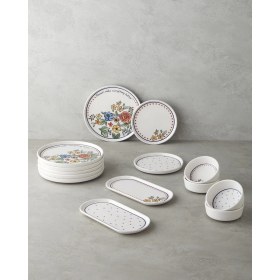 Resim UltraMint Renkli 14 Parça Seramik Kahvaltı Takımı, 6 Kişilik Set 