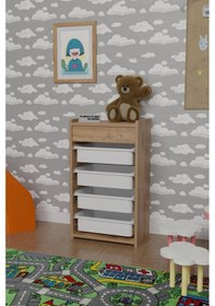 Resim Çok Amaçlı 4 Sepetli Oyuncak Dolabı Atlantik Çam - Beyaz Kahverengi 