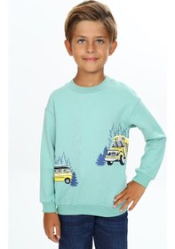 Resim Toontoy Kids Toontoy Erkek Çocuk Relax Fit Bisiklet Yaka Hafif Düşük Omuz Baskılı Sweatshirt - 2 İplik Yeşil 