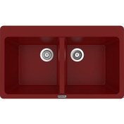 Resim Polex Cristalüx Granit Evye P-N9 Bordo 2 Hazneli Tezgah Altı Ve Tezgah Üstü Mutfak Evyesi 86x50.5 CM 