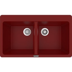 Resim Polex Cristalüx Granit Evye P-N9 Bordo 2 Hazneli Tezgah Altı Ve Tezgah Üstü Mutfak Evyesi 86x50.5 CM 