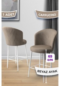 Resim Canisa Alte Serisi 1 Adet 65 Cm Cappucino Ada Mutfak Bar Sandalyesi Babyface Kumaş Beyaz Metal Ayaklı Cappucino Sandalye Beyaz Ayak 
