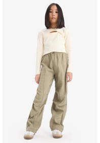 Resim DeFacto Kız Çocuk Beli Lastikli Düz Paça Paraşüt Pantolon D7605A825SMKH465 Haki 