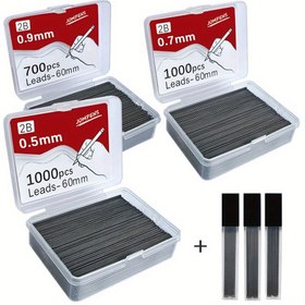 Resim 1000 adet 2B Mekanik Kurşun Kalem Uçları, 0.5/0.7mm, 60mm Dahili Kalemtıraşlı - Sanat & Taslak İçin İdeal, Yedek Tüpler Dahil 