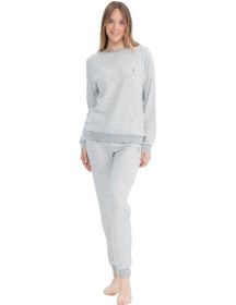 Resim U.S. Polo Assn. 17082 Kadın Gri Melanj Uzun Kollu Yuvarlak Yaka Pijama Takım-gri Melanj-2xl Çok Renkli 