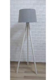 Resim 3 Ayaklı Lambader Ahşap Abajur Gri Beyaz Ly610 