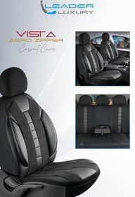 Resim Hyundai Tucson ile Uyumlu Lüx Deri Detaylı Keten Oto Koltuk Kılıfı Ön Arka Takım Vista Serisi Dark Siyah 