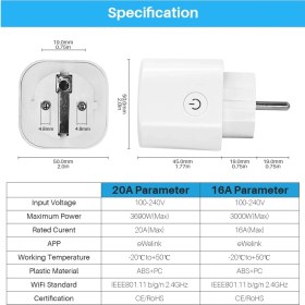 Resim Normadia 20A Kablosuz Wifi Akıllı Priz, Uzaktan Kontrol ve Programlama Özelliği 
