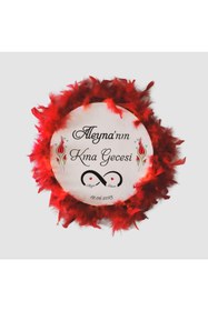 Resim Souvenest İsim Baskılı, Deri Tef, Kına Tefi (32 CM BÜYÜK BOY-KIRMIZI TÜYLÜ) 