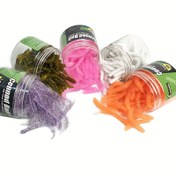 Resim 6cm Yumuşak Plastik Solucan Yemleri - 1.2g Lateks Balıkçılık Yemleri 6 Canlı Renklerle (Yeşil, Pembe, Mor, Turuncu, Beyaz, Siyah) - Bass Alabalık Tatlısu ve Tuzlu Su Balıkçılığı için Şişelenmiş Döküm Yemler 