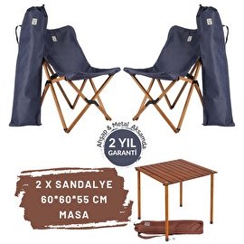 Resim Bag The Joy Kahverengi İskelet Lacivert Kılıf 60x60x55 CM Kahverengi Masa Ahşap Katlanır Masa Sandalye Seti 