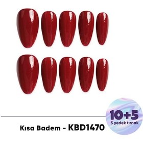 Resim 15'li Bordo Kısa Badem Kbd1470 - Tekrar Kullanılabilir El Yapımı Protez Takma Tırnak S 