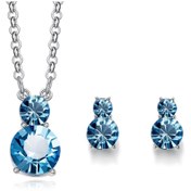 Resim Monemel Mavi Mini Swarovski Taşlı Kolye ve Küpe Set 