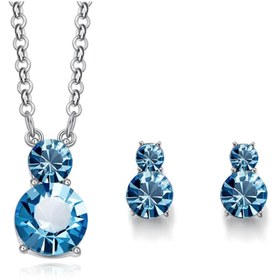 Resim Monemel Mavi Mini Swarovski Taşlı Kolye ve Küpe Set 