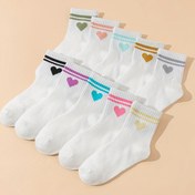 Resim 10 Çift Beyaz Genç Çorap Kalp ve Çift Çizgi Tasarımı ile - Nefes Alabilen Orta-Bacak Çorapları Erkek ve Kızlar için, Tüm Mevsim Konforu, Sadece Elde Yıkama, Gençler Gündelik Giyim, Eğlenceli Gençler Stili, Rahat Gençler Giyim, Gençler Temel Ürünleri, Eğlenceli Desen, Yumuşak Malzeme, Ebeveyn Hediyesi 