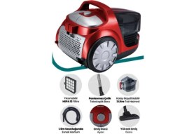 Resim Goldmaster Proton Çift Hepa Filtreli 3lt Geniş Hazneli Hız Ayarlı Cyclonic Toz Torbasız Elektrikli Süpürge 